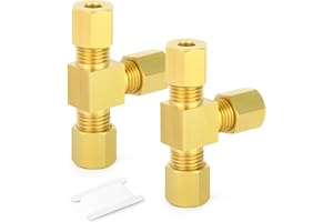 GASHER 2 Pièces Brass Compression Tube Fitting Connector, Tee，8mm x 8mm x 8mm Tube OD Connector
