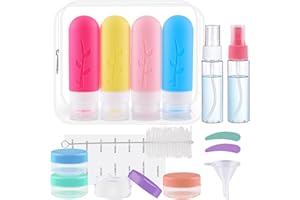 Contenitori Viaggio Liquidi, Vexillic 15 Pezzi Kit Viaggio Liquidi Bottiglie Silicone Riutilizzabili Aereo Flaconi da Viaggio 90ml per Shampoo, Lozione, Risciacquo, Gel Doccia (Rosa)