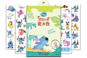 FRESHOER 80 Lilo und Stitch Temporäre Tattoos Temporary Tattoo Stickers Set Party Favor Tattoo Aufkleber (4 Blätter)