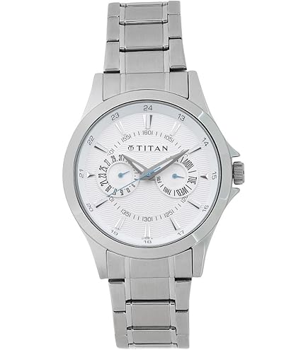 Titan Quartz Chronograph White Dial Silver Stainless Steel Strap