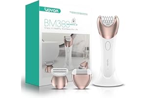 ‎VOYOR VOYOR Epilierer Damen für Haarentfernung, Elektrischer Kabelloser Epilierer, 3 Aufsätze für Rasierer und Trimmer Gedeckte 30 Pinzetten, Nass & Trocken, mit LCD-Licht BM300 (Champagner Gold)