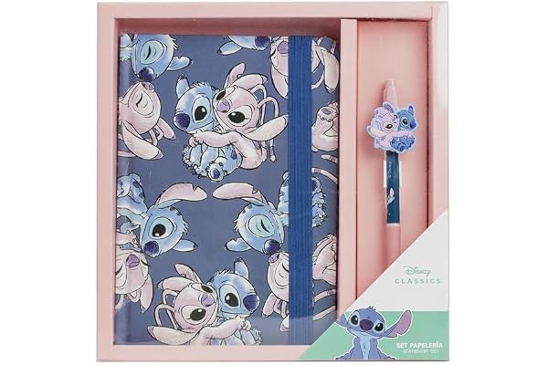 Set de papeterie inspiré par Stitch - Couleur bleue - 23 X 24 X 3 cm - Comprend un carnet et un stylo - Produit original conçu en Espagne