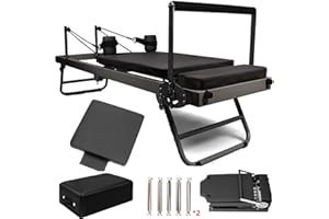 XZEIT Máquina reformador Pilates Plegable, Equipo de Pilates para Entrenamiento en el hogar, Traje de máquina reformador con 5 Tubo de Resorte de Acero Inoxidable y Caja Cuadrada, trampolín,Negro