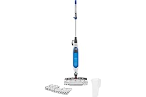 ‎SHARK Shark Klik n' Flip Mop parowy do twardych podłóg z funkcją Steam Blaster, 2 nakładki czyszczące, pojemnik na wodę 350 ml, kabel o długości 6 m, czas rozgrzewania 30 sekund, biało-niebieski S6001EU