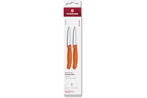 Victorinox Swiss Classic, Juego de cuchillos peladores y peladoras, 2 piezas, Hoja extra afilada, Filo recto para cortes precisos, 8 cm, Acero inoxidable, Naranja
