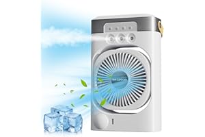XINYUNXIN Portable Ice Fan Air Cooler with Water for Ice Cube Fan, 3 In 1 Mist Mini Evaporative Cooling Fan with LED, Timer, 3 Wind Speeds, 3 Spray Modes for Home Office Bedroom