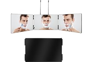 JIAABCHOMO 3 Way Mirror,360 Mirror Self Cut Hair with Height Telescoping Hooks,Portable Adjustable Vanity Mirrors for Self Styling Hair Cutting Shaving and Makeup, Black (JM-M008)