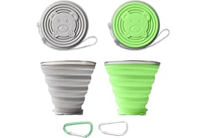 RZMZBY Taza de vaso plegable silicona,2 unid taza de viaje plegable, taza de café plegable con tapa, 320 ml, sin BPA, retráctil, adecuada para picnic, camping, senderismo, viajes (verde + gris)