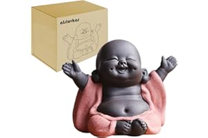 alslovkar Scultura di Tè Ornamento, Statua di Buddha in Ceramica, Buddha Maitreya Ride, Ornamenti da Giardino Decorazione Interna, Mini Ornamenti di Buddha Fortunato Seduto (Rosso)