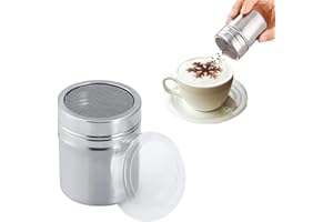 PCSFOE Spargi Cacao in Polvere,Spargi Zucchero a Velo in Acciaio Inossidabile con Coperchio,Adatto per Matcha in Polvere,Cacao in Polvere,Zucchero in Polvere,Pepe (5,2×5,2×7 cm)