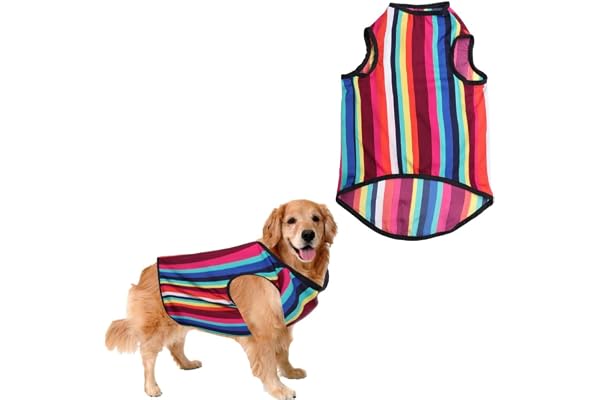 Sage Square Crazy Printed Dog T-Shirt, Trending Dog T-Shirt, Ultra Soft & Light Weight, Comfortable & Breathable Dog Apparel, Trendy Outfit (Colorful Stripes Print) (XXLarge - 28inch)