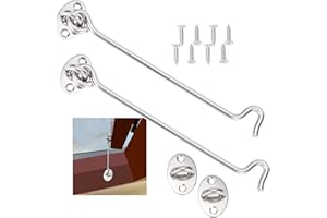 LIYUABU 2 Pezzi Gancio Finestra,Gancio per Cabina in Acciaio Inossidabile Argento,Serratura a Gancio per Cancello,con Viti di Montaggio per Cancello Del Capannone o Porta Del Garage(20cm)