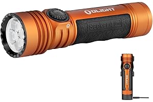 ‎OLIGHT OLIGHT Seeker 4 Pro LED Taschenlampe mit Holster, 4600 Lumen 260 Meter, USB-C Wiederaufladbare Lampe 15 Tage Akkulaufzeit, Tragbare Handlampe für den Alltag,Outdoor(Orange Kaltweiß)
