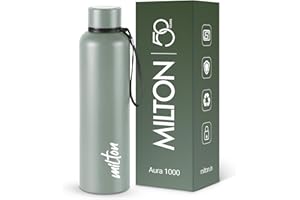Milton Aura 1000 Thermosteel Bottle, 1 Litre, Grey| 24 Hours Hot and Cold | Easy to Carry | Rust & Leak Proof | Tea | Coffee | Office| Gym | Home | Kitchen | Hiking | Trekking | Travel Bottle