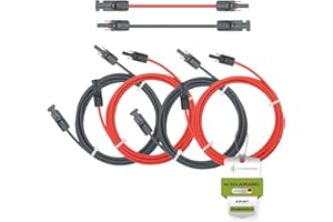 solartronics 2 paires de câbles solaires 4mm² 3 m, rouge/noir, résistant aux UV, étanche, câble de connexion solaire PV
