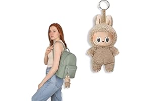 Xiujuers Labubu Keychain, 17CM Labubu Peluche, Pupazzi Labubu, Figura di Scatola Cieca LaBubu, Labubu Plush Toy, Pupazzo Labubu, Adatto Regali per Ragazzi e Ragazze (Cachi)