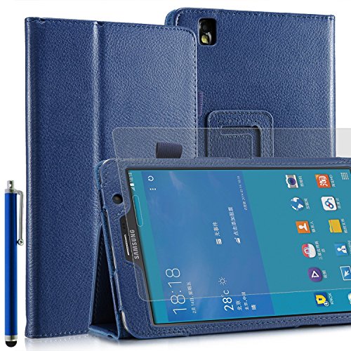 Invero® Premium Hülle Ledertasche umfasst Ständer Feature, Displayschutzfolie und Eingabestift Kugelschreiber für Samsung Galaxy Tab Pro 8,4 Zoll SM-T320 SM-T325 (Blau / Blue)