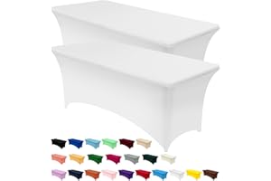 Utopia Kitchen 2 Paquet de Manteles Rectangulares de Poliéster (6 pies - 183 cm) Elásticos de Spandex, Cubre Mesas para Bodas, Bares, Artesanías, Exposiciones (Blanco)