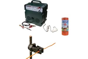 GEMI ELETTRONICA Cercas Eléctrica Pastor Eléctrico : 1 Electrificadores 12V / 220 V + 1 hilo canductores 250 mt 2.2 mm² + 100 Aisladores para postes de hierro - Valla Eléctrica para animales jabalí caballos cerdos