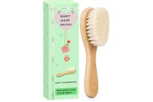 Molylove Baby Hair Brush with Wooden Handle and Super Soft Goat Bristles for Newborns, Infant, Toddlers, Kids