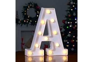 Foaky LED Letter Lights Sign 26 Alphabet Light Up Letters Sign for Night Light Wedding Birthday Party Battery Powered Christmas Lamp Home Bar Decoration (A)