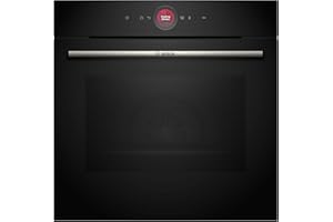 Bosch HBG7741B1, Serie 8 Smarter Einbau-Backofen, 60 x 60 cm, Made in Germany, Schwarz, Pyrolyse & Hydrolyse Selbstreinigung, Air Fry, Back Assist, 4D Heißluft, Farb-Touchscreen & Bedienring