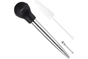 Home Servz Acier Inoxydable Poires à Sauce,Turkey Baster Syringe,Aiguille d'injection avec Brosse de Nettoyage,ampoule en caoutchouc noir