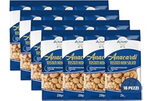 Alfano dal 1940 Anacardi Tostati Non Salati Formato da 250g Frutta Secca Ricca di Fosforo, Magnesio e Rame Fonte di Fibre (16 Pezzi)