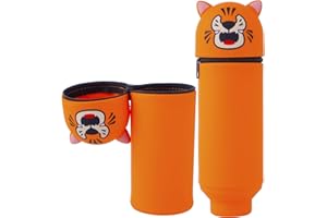 YADOBIG 2 en 1 Trousse Crayons, Télescopique Trousse Scolaire en Silicone, Kawaii Étui École avec Fermeture Eclair, Kawaii Tigre, Convient pour École, Le Bureau, Cadeau pour Garçons et Filles
