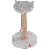 Pugal Stepper Cat Face Platform Scratching Board, Gray Plush Coated, Sisal Drawstring, Toy (Grey)
