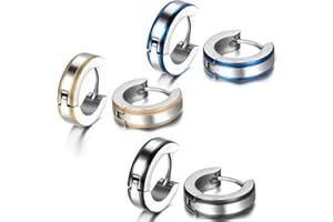 JewelryWe Schmuck Herren Ohrringe, Edelstahl, Glänzend Poliert Creolen Ohrstecker, Blau Schwarz Gold Silber