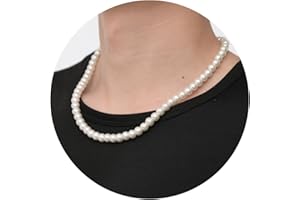 RWQIAN White Pearl Necklace for Men Women 6mm/8mm Round Faux Pearl Choker Necklace Chain Length 40-60cm Jewelry with Delicate Box Gift for Teens Girls Boys