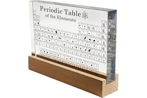 EDUCIENCE Tabla Periódica con Elementos Reales Grande (21 x 14 x 2,7 cm) y Base de Madera - Tabla Transparente y Soporte de Madera con Luz Led Blanca - Regalo Química para alumnos, profesores, aulas… (CON BASE)