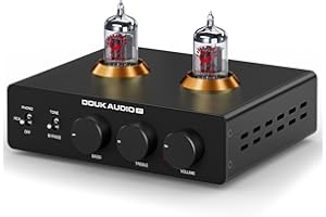 Douk Audio P7 Phono Vorverstärker: ECC83 Röhren Plattenspieler Vorverstärker mit Symmetrischem XLR Ausgang, Hochpassfilter, Bass- und Höhenregelung, Bypass für MM Plattenspieler, Verstärker