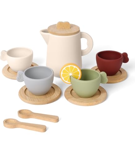 ForeverElla Juego De Té De Silicona De 12 Piezas Para Niñas Pequeñas, Juego De Simulación Ecológico, Sin BPA, Juego De Té Para Niños, Apto Para Lavavajillas, No Se Rompe Como Los