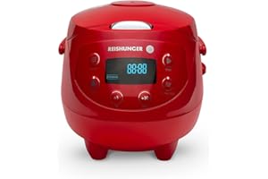 Reishunger Cyfrowy mini ryżowar i parowar w kolorze czerwonym - Funkcja utrzymywania ciepła, minutnik & garnek premium - mały multicooker, 8 programów, 7-fazowa technologia gotowania, 1-3 osoby