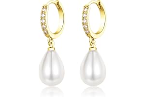 MASOP Perlenohrringe Creolen Silber 925/Gold Ohrringe Perlen Vergoldet für Damen Frauen Mädchen