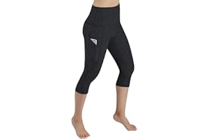 Voqeen Women's High Waist Yoga Pants Capri 3/4 Length Workout Running Leggings with Pockets Tummy Control Fitness Exercise Cropped Tights- Non-See-Through Fabric