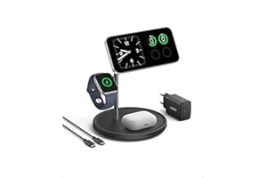 Anker MagGo 3-in-1 Kabellose Ladestation, 15W kabelloser Ladeständer, MagSafe-kompatibel, Qi2-zertifiziert, für iPhone 16/15/14/13 Serie, AirPods Pro, Apple Watch Ultra (Mit USB-C Netzteil und Kabel)