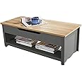 Home Source Lift Up Coffee Occasional Table, Storage Shelf, Oak Effect, Dark Grey