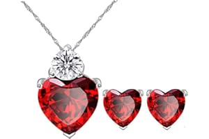 Uloveido Women's Love Heart Shape Crystal Necklace Matching Stud Earrings Necklace Set White Gold Plated Birth-Stone Jewellery BME53 (Purple White Red for Option)