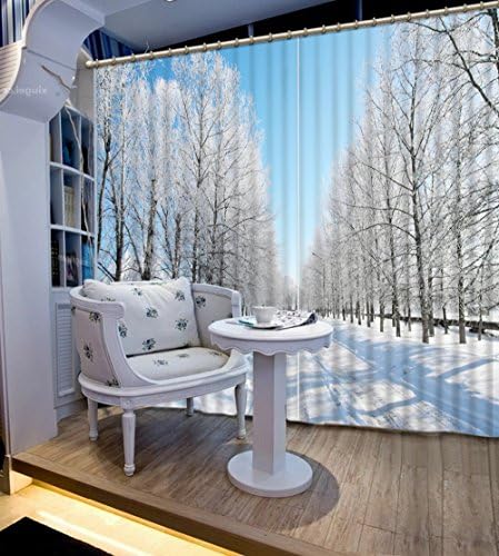 Chlwx Romantic 3D Blackout Curtain For Living Room Snow Landscape Curtains For The Bedroom Curtains Blackout 2 Pieces 260cmX240cm