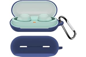 KUSINHOKA Case for Sony WF-C500 with Carabiner,Anti-Scratch Premium Soft Silicone Full Protective Case,Shockproof Ultra Slim Headphone Protective Case for Sony WF-C500,Blue