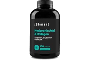 Hyaluronic Acid & Collagen with Biotin, Zinc, Selenium, Vitamins C & E - 150 Capsules - for Skin, Joints and Bones - 1000 mg Collagen + 200 mg Hyaluronic Acid per Serving - Zenement