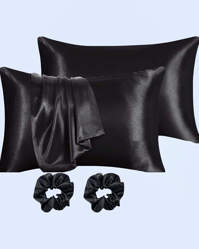 Ipeksi Saten 50x70 Cm Yastık Kılıfı 2 Adet, Kıvırcık Saçlar,Dalgalı ve Düz saçlar, Bordo 2 Adet Hediye Saten Toka,Cilt Dostıu,Cilt Bakım,Kozmetik,Hediyelik,Çeyizlik kullanılabilir (Siyah)
