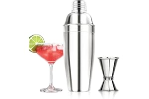 PUBIAO Cocktail Shaker, Large 750ml Stainless Steel Cocktail Shaker Set with Strainer, Jigger, Cocktail Set with Bar Accessories Mixer Bar Utensil Tool