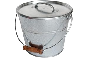 GUILLOUARD Seau avec Couvercle 5 L – Acier Galvanisé Résistant – Multi-Usages : Compost, Cendres, Pellets, Jardin – Anse avec Poignée Bois – Esthétique & Durable – Seau Métal Vintage - 080650
