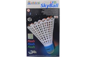 alldoro 60056 - LED Sky Ball ca. 24 cm, leuchtender & blinkender Riesen Federball, Zubehör für Federballset, passend für XXL Badminton und Tennis Schläger, inklusive Batterien, in 3 Farben sortiert