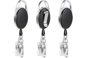 Vicloon Porte Badge, 3Pcs Enrouleur Rétractable Longueur, 68.5cm Porte-clés Retractable Enrouleur avec Ressort Renforcé et Cordon Résistant Pour Carte D'Identité, Bureau, école, Clés (Noir)