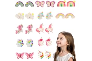 ZILZUFA Orecchini a Clip per Ragazze, 12 Paia di Orecchini a Clip per Ragazze, Orecchini in Resina Non Allergici, Bellissimo Accessori per Gioielli da Principessa per Ragazze, Unicorno